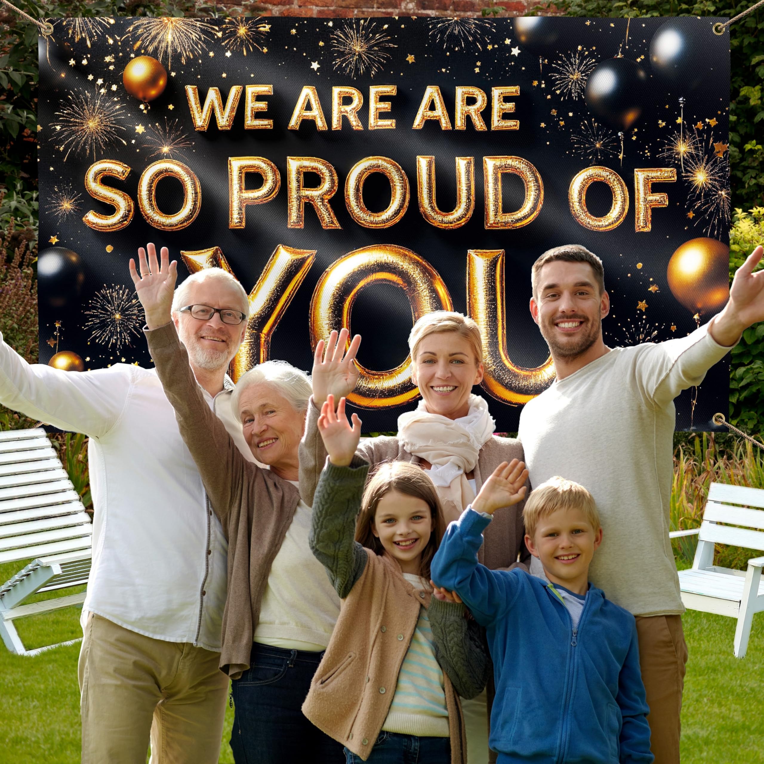 Congratulations Banner - Graduation Banner 5ft x 3ft - We are so Proud of You Decorations - Well Done - You Did It (Black & Gold) - Image 4