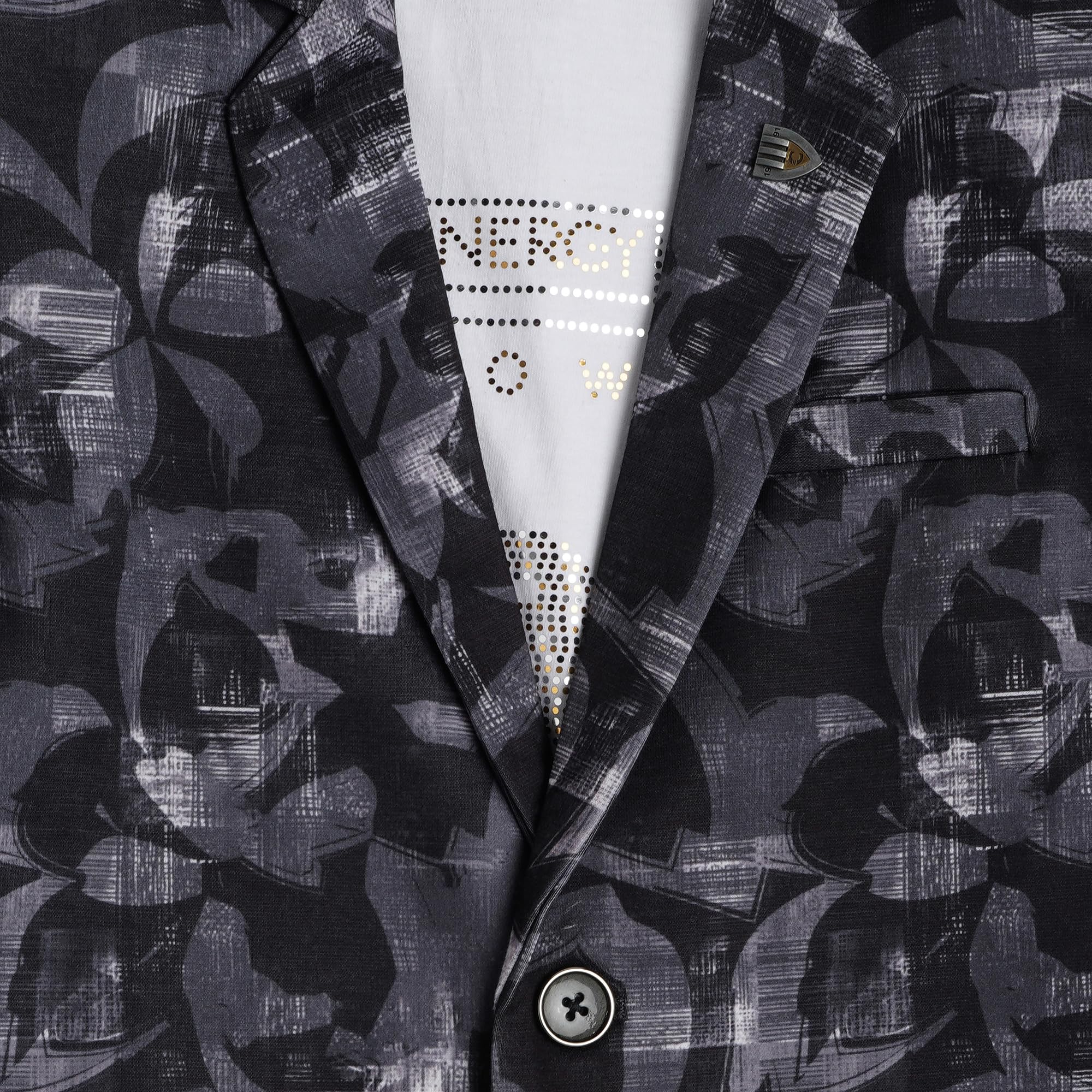 CAVIO Boys Printed Blazer and T-Shirt Black 1