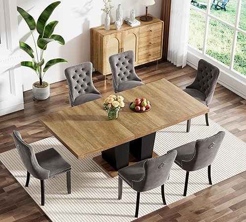 Miniatura 2 de Juego de mesa de comedor extensible de 7 piezas, juego de mesa de comedor extensible de estilo granja para 6, mesa de cocina expandible de madera
