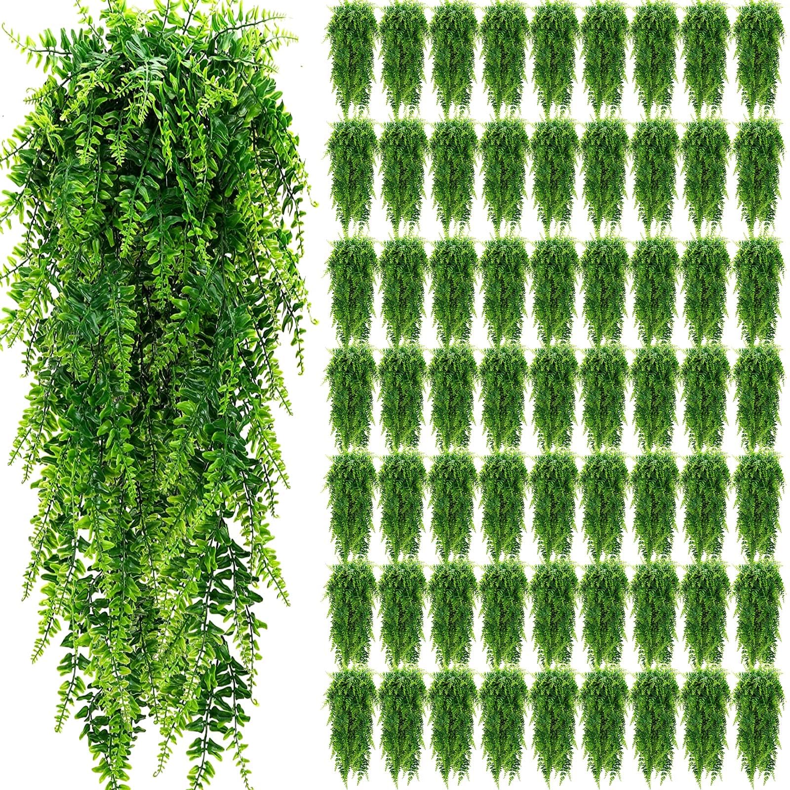 Geosar 64 Pcs Artificial Hanging Plants 32 Inch Hanging Boston Ferns Plastic Fake Plants for Wall Room Garden Wedding Garland Indoor Outdoor