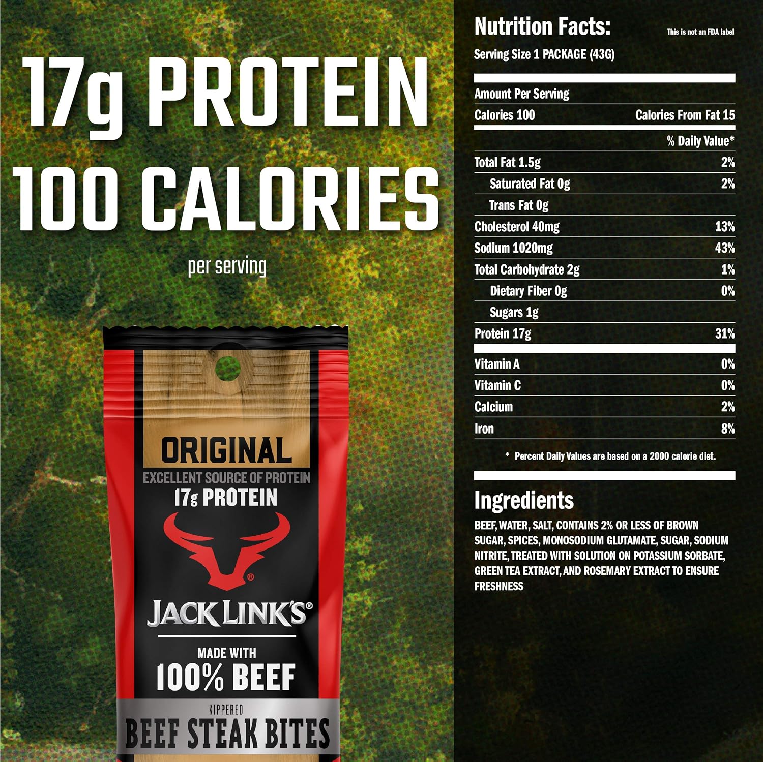 Jack Link's Beef Steak Jerky Bites, Original Flavor, On-the-Go Poppable Meat Snack, 17g of Protein and 100 Calories, Made with Premium Beef, 12 Ounce Snack Bags (Pack of 8)