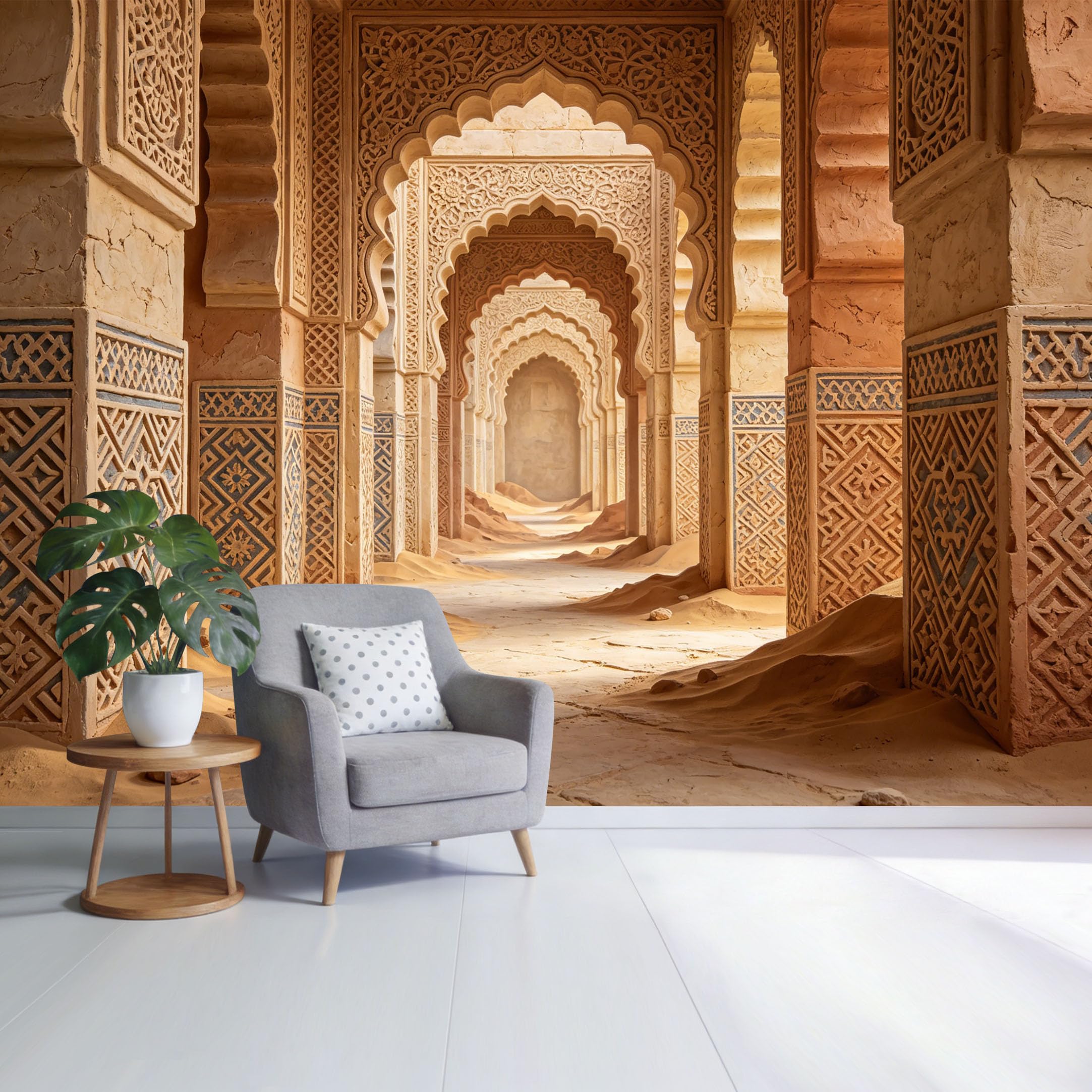 Custom Size Wall Mural Desert Sandstone Arch Corridor Geometric Pattern Architectural Perspective SelfAdhesive Wall Fabric Removable Wallpaper for Home Office Decor