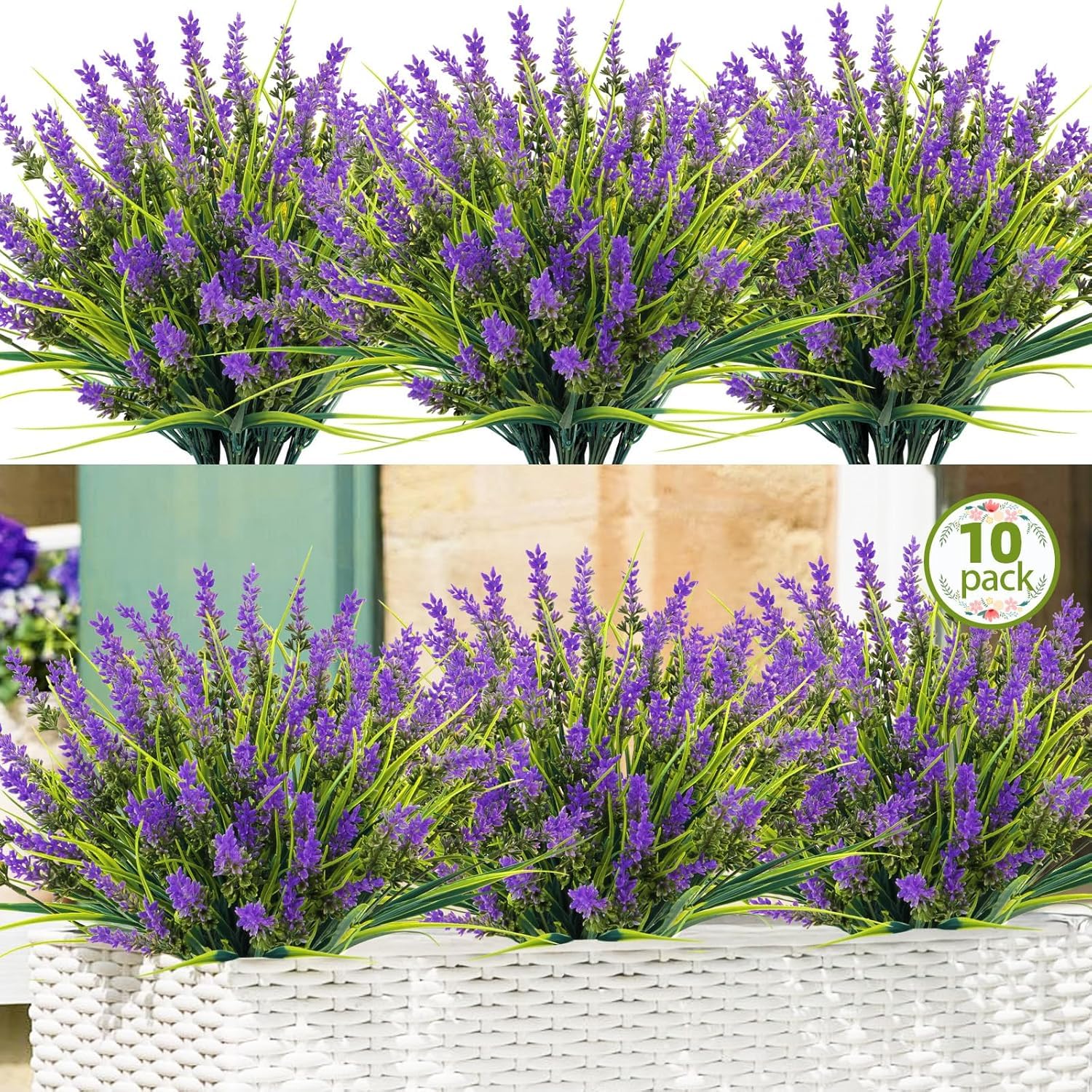 N&T NIETING Planta artificial para exteriores, 10 unidades de plantas artificiales con flores, plantas de plástico resistentes a los rayos UV, para exteriores, balcón, jardín, decoración de