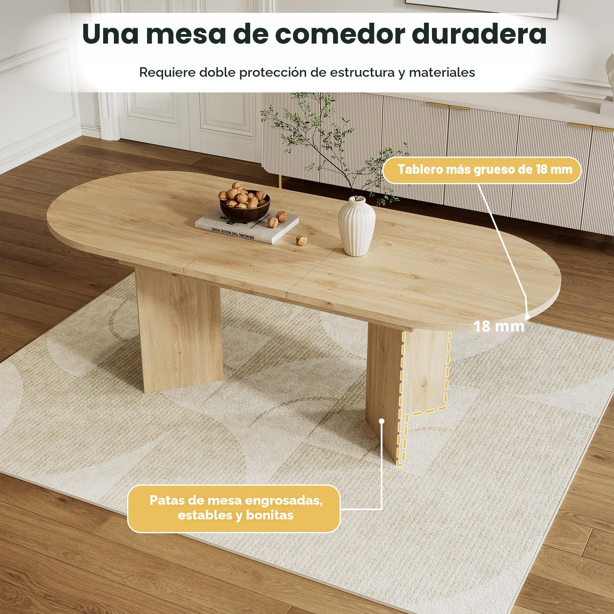 Soweiz Mesa de comedor extensible, 120/160 x 80 cm, mesa de madera adecuada para 4-6 personas, mesa de comedor con esquinas redondeadas, mesa de comedor, mesa de salón engrosada, color roble