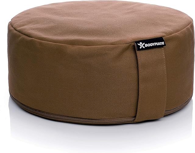 BODYMATE  poduszka do jogi, okrągła, średnica 31 cm, wysokość 13 cm, z wypełnieniem z ziaren gryki, poszewka do prania w pralce, ze 100%-owej, bardzo grubej bawełny, do medytacji i siedzenia