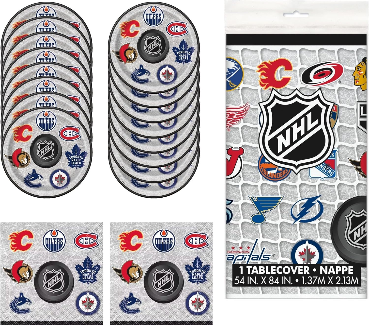 NHL Birthday Plates Napkins Tablecloth | NHL Party Theme Birthday Tableware Party Supplies Pack | Serve 16 people