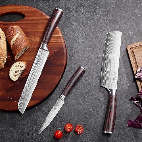 Miniatura 7 de PAUDIN - Juego de cuchillos de chef, 7 piezas de juego de cuchillos de cocina, acero inoxidable de alto carbono, juego de cuchillos ultra afilados,