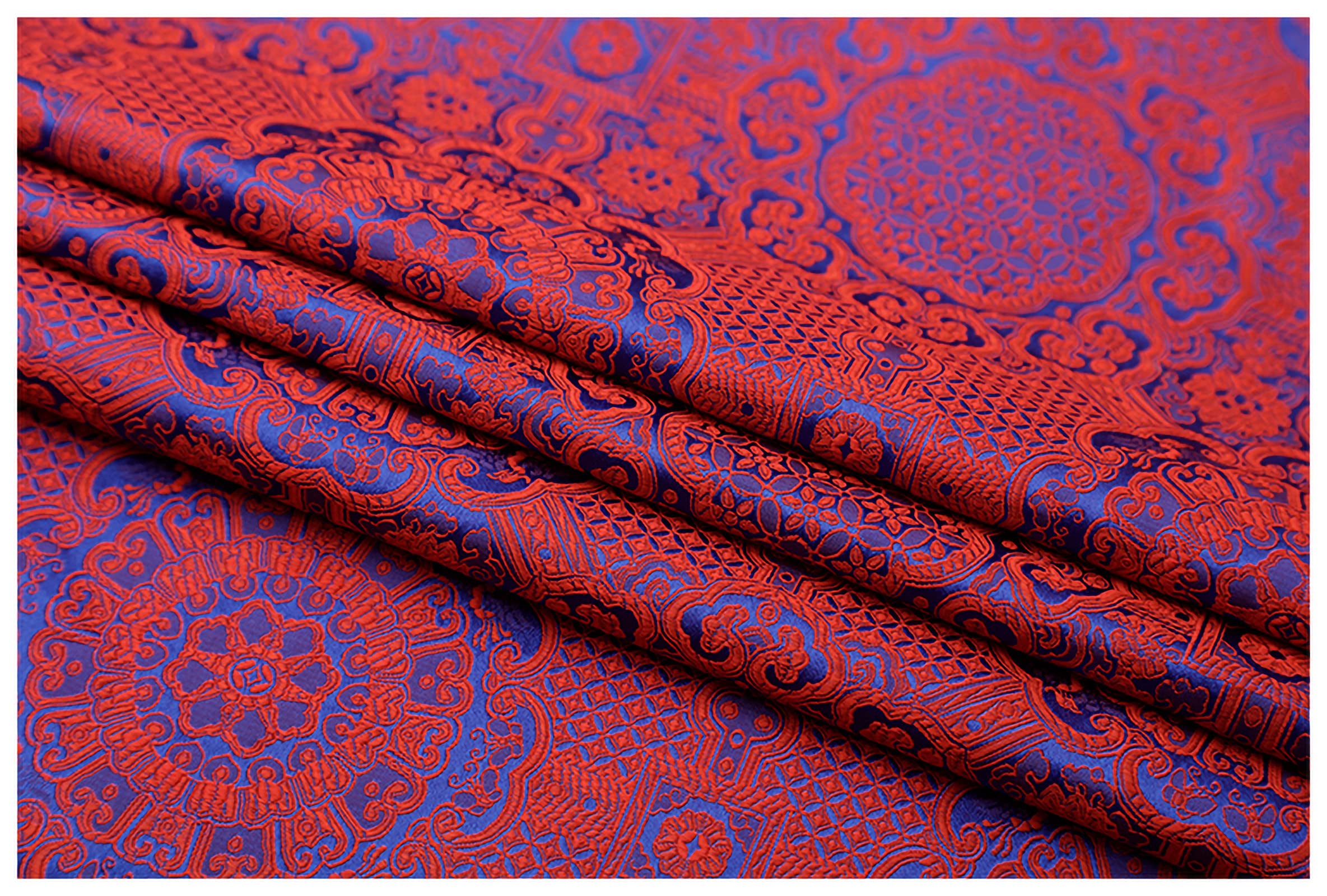 Brokatstoff, 75x100cm for Kleidung Handgemachte Taschen Kissen Cheongsam(Blue Flower on Red)