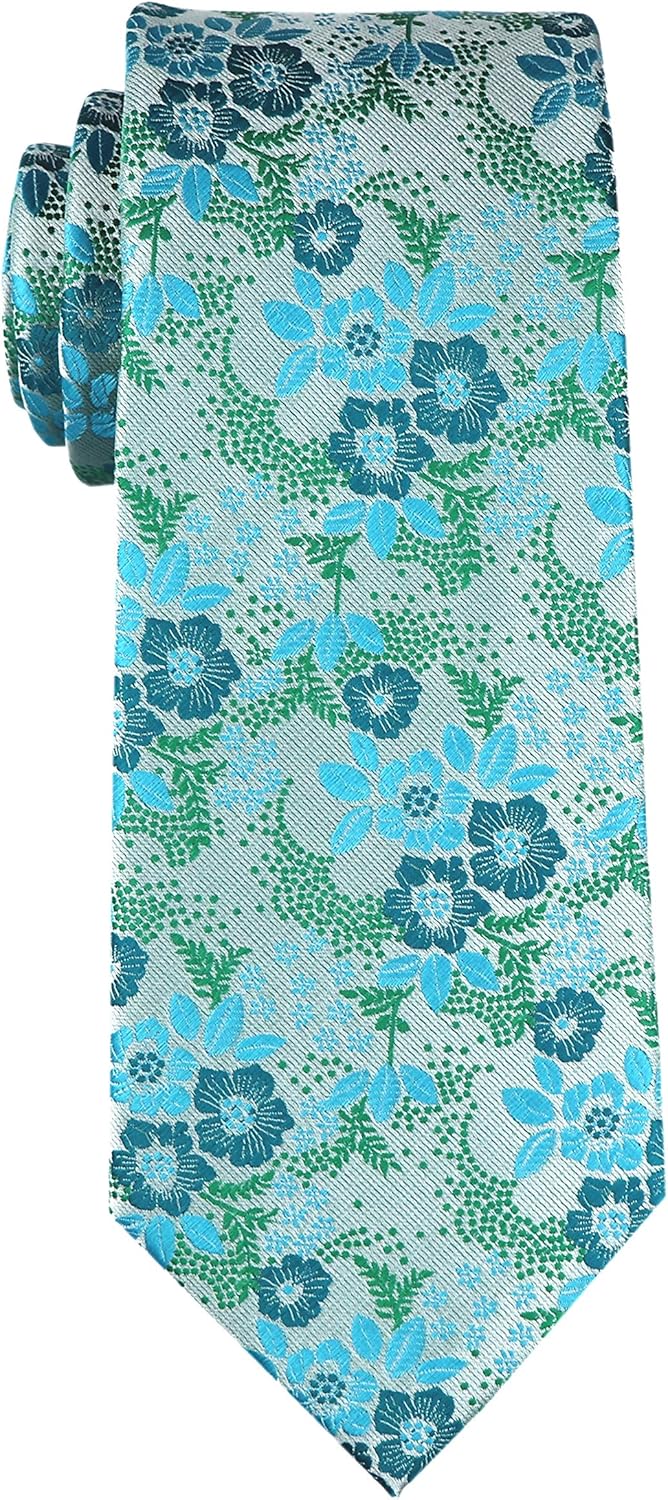 Elfeves Men's Tie Cravat Jacquard Luxury Small Floral Pattern Wedding Necktie - Image 3