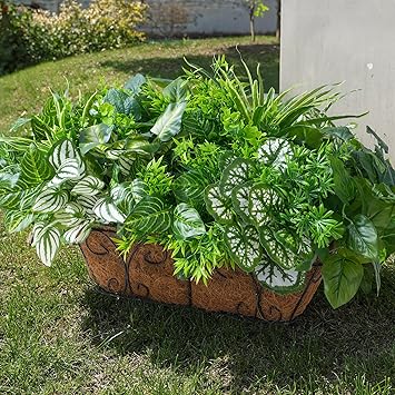 Starttag Artificial 20pcs Bunches Greenery Plants Fake Plastic Leaves with Stems UV Resistant Outside Faux Plants Bushes for Outdoor Patio Garden Front Porch Yard Decor