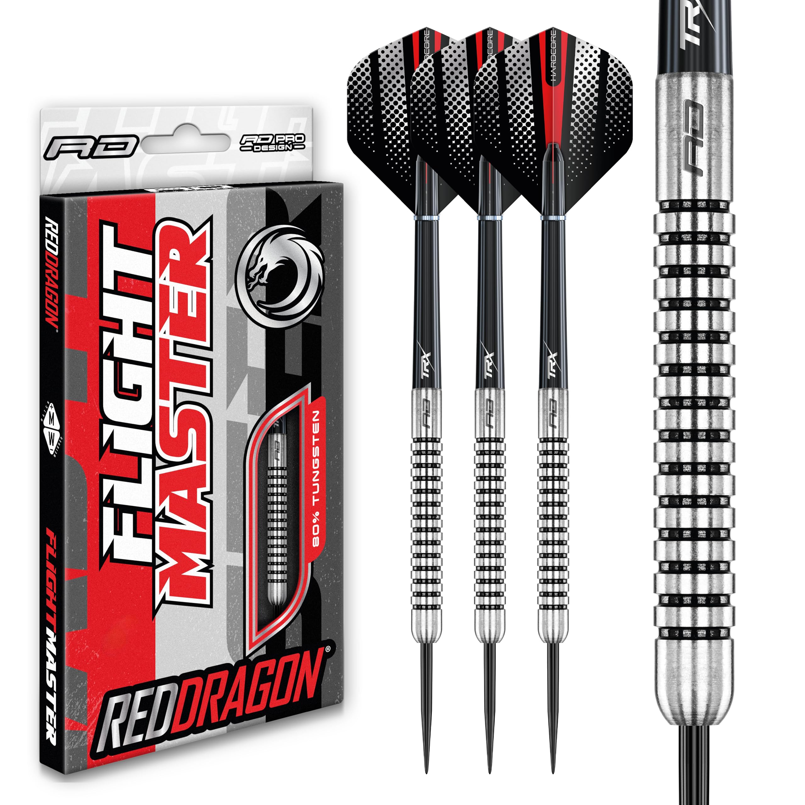 RED DRAGON Flightmaster - Freccette Tungsteno con Punta Acciacio, Voli e Freccette Aste, 21g, 23g, 25g, 28g, 29g