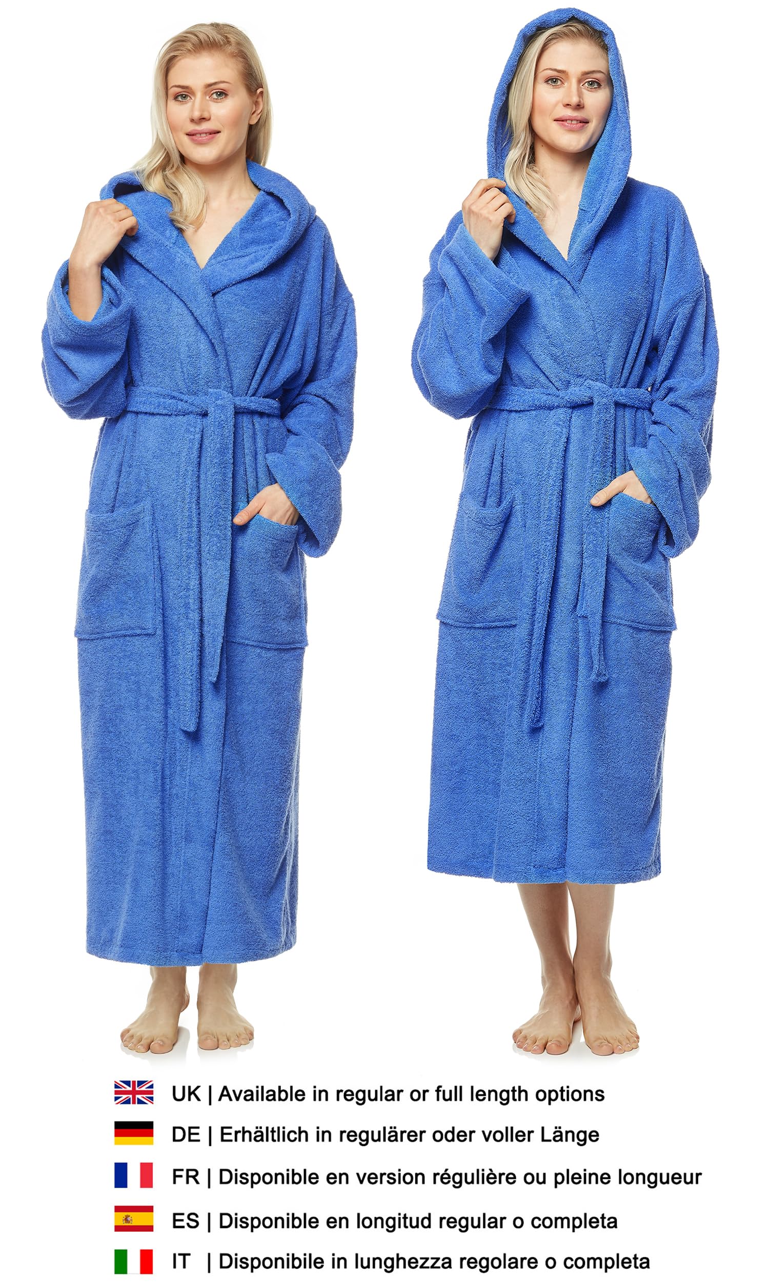 Damski szlafrok z Kapturem | długość do łydek albo kostek | frotte z 100% bawełny | Z certyfikatem OEKO-TEX®