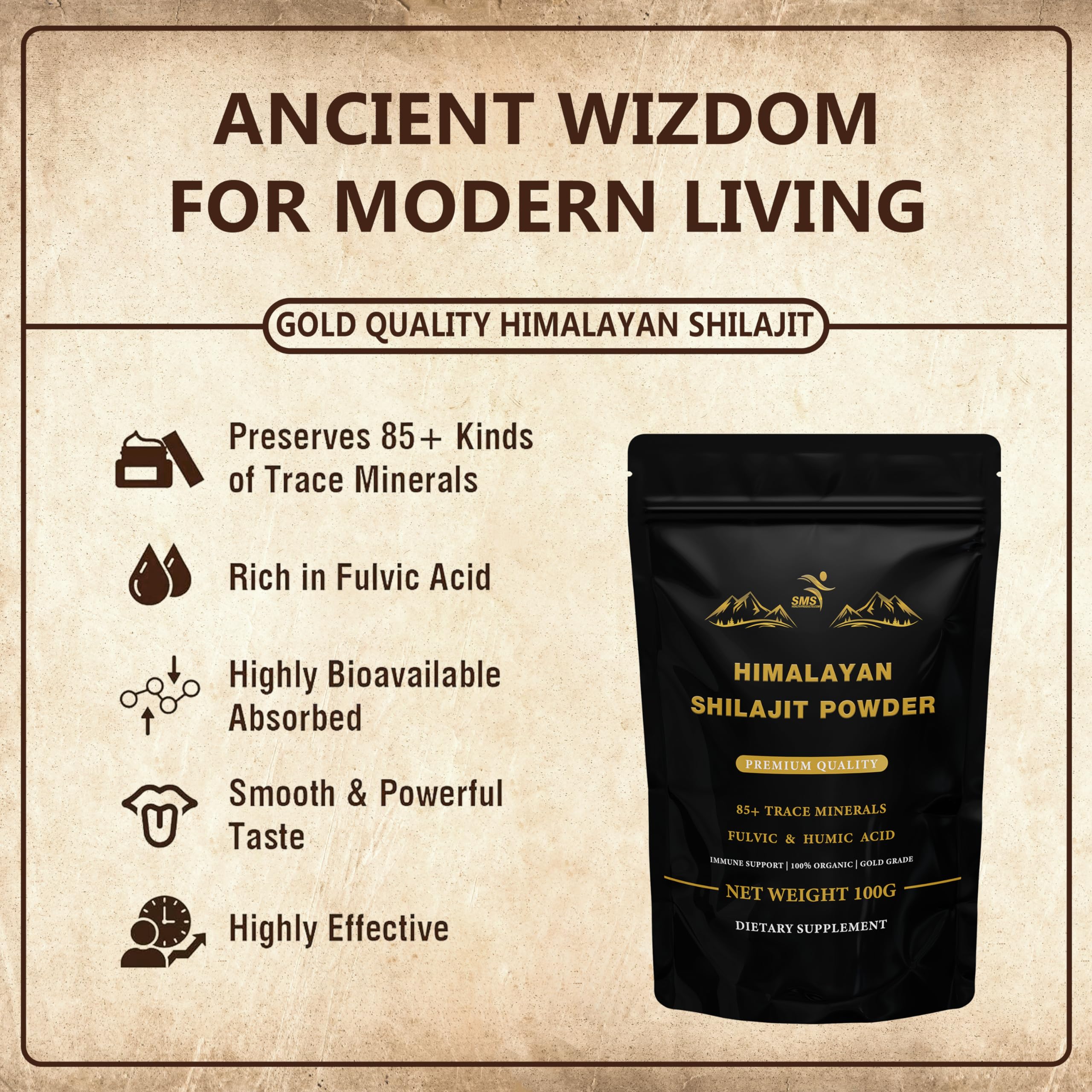 Pure Himalayan Shilajit Powder, No Fillers, Gold Grade Shilajit with Fulvic Acid & 85+ Trace Minerals, 100% Pure Natural Supplement for Energy, Immune Support & Wellness, 100g — Amazon image 4