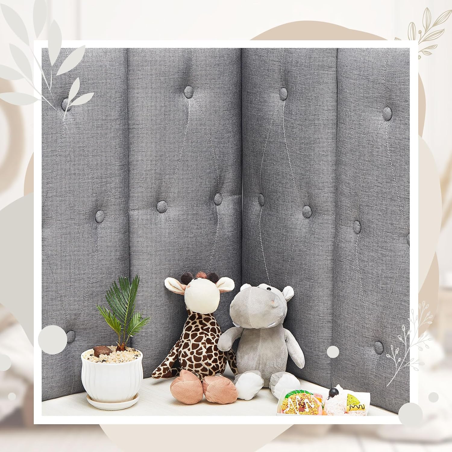 Juexica 9 Pcs Peel and Stick Headboard Soundproof Queen Headboard Tufted Floating Headboard Upholstered Wall Mount Headboard Padded Wall Panels for Bedroom Dorm Bed, Gray, 23.62 x 9.84 Inches