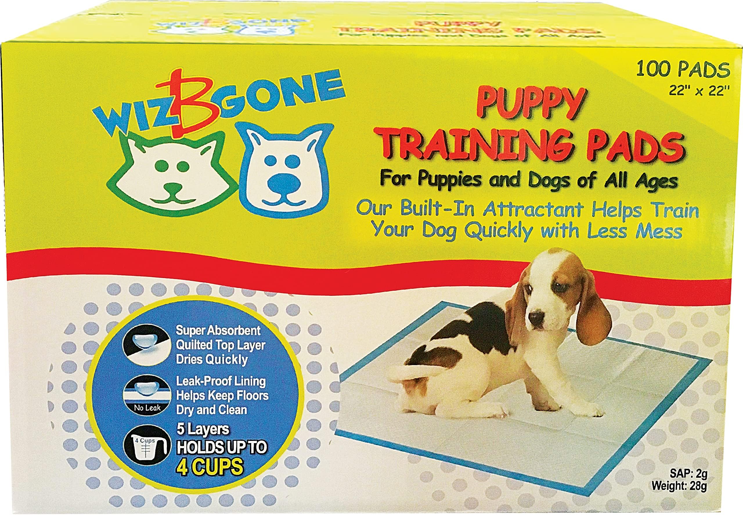 Scoochie Pets Large Dog Training Pads - 100 Pack Puppy Pads, 22 x 22 Absorbent Sheets for Adult & Young Pets - Convenient Box of Leak-Proof Pee Pads for Dogs, Ideal for Home & Travel