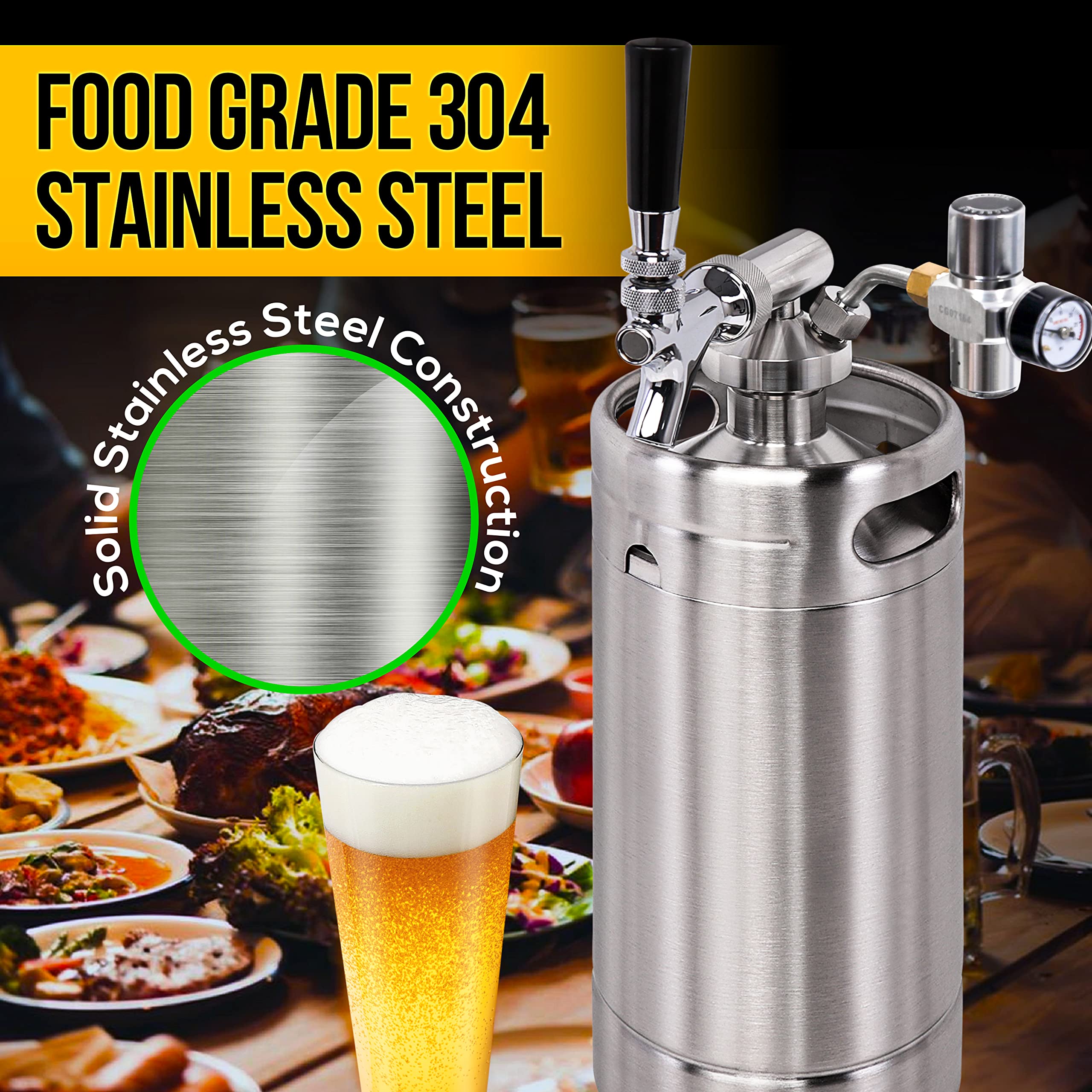 NutriChef Pressurized Growler Tap System Stainless Steel Mini Keg