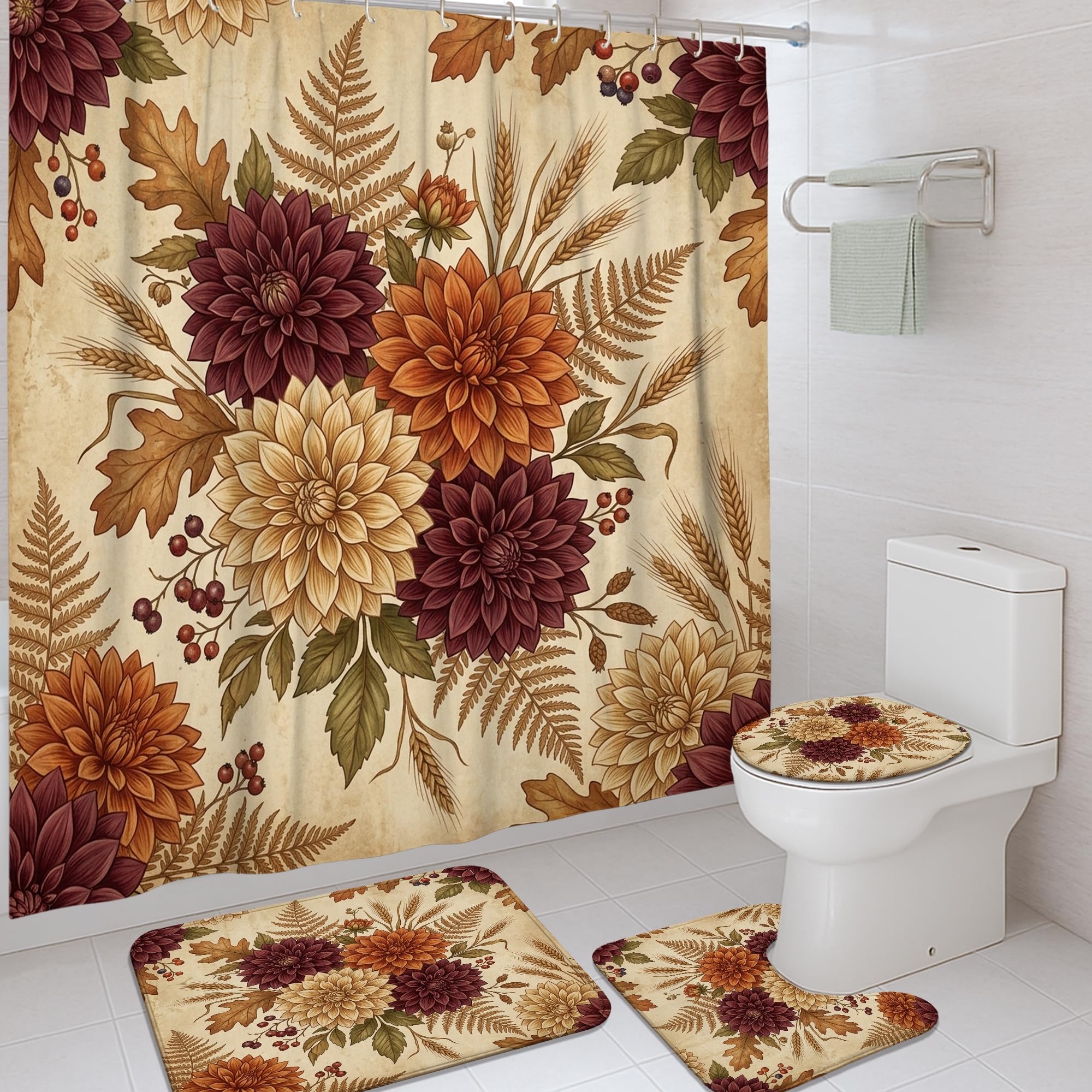 Ensemble rideau de douche haut de gamme dahlia orange 183 cm