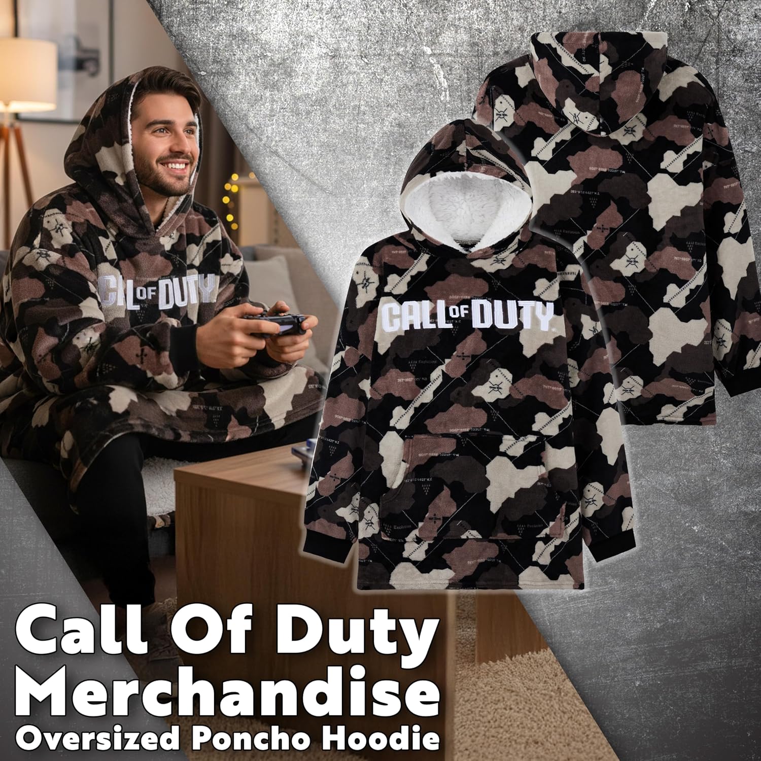 Call of Duty Blanket Hoodie for Men, Teens, Camo Wearable Blanket, Fleece Hooded Poncho, Cozy Loungewear, Gamer Gifts for Men image 3
