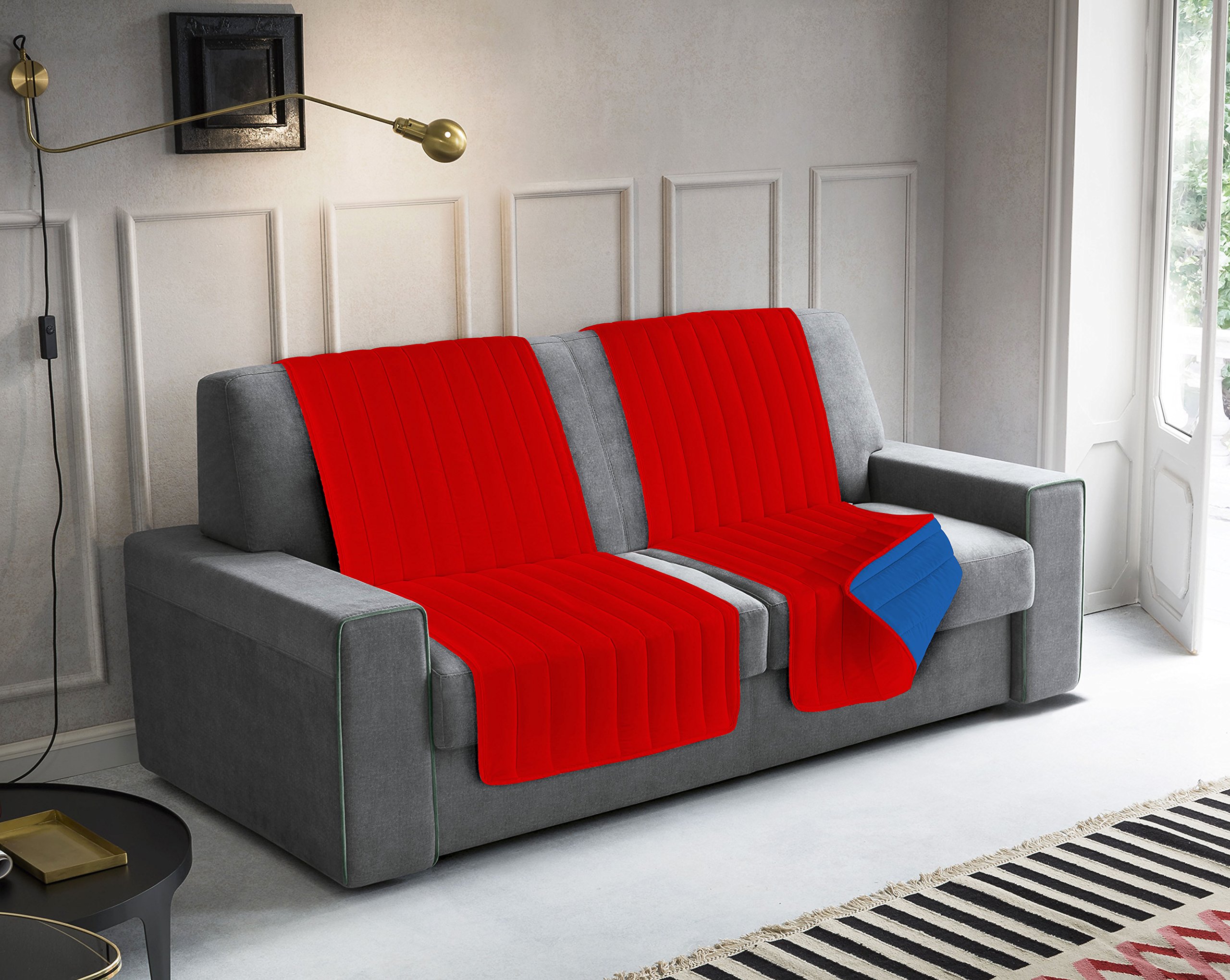 Italian Bed Linen Pack Nr. 2 Quilted Seat Covers Elegant, Red/Royal, 60 x 190 cm