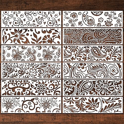 Miniatura 10 de Keluna Plantillas aztecas para pintar, 12 plantillas de patrón de bordes bohemios para pintar, plantillas reutilizables para pintar en pared de