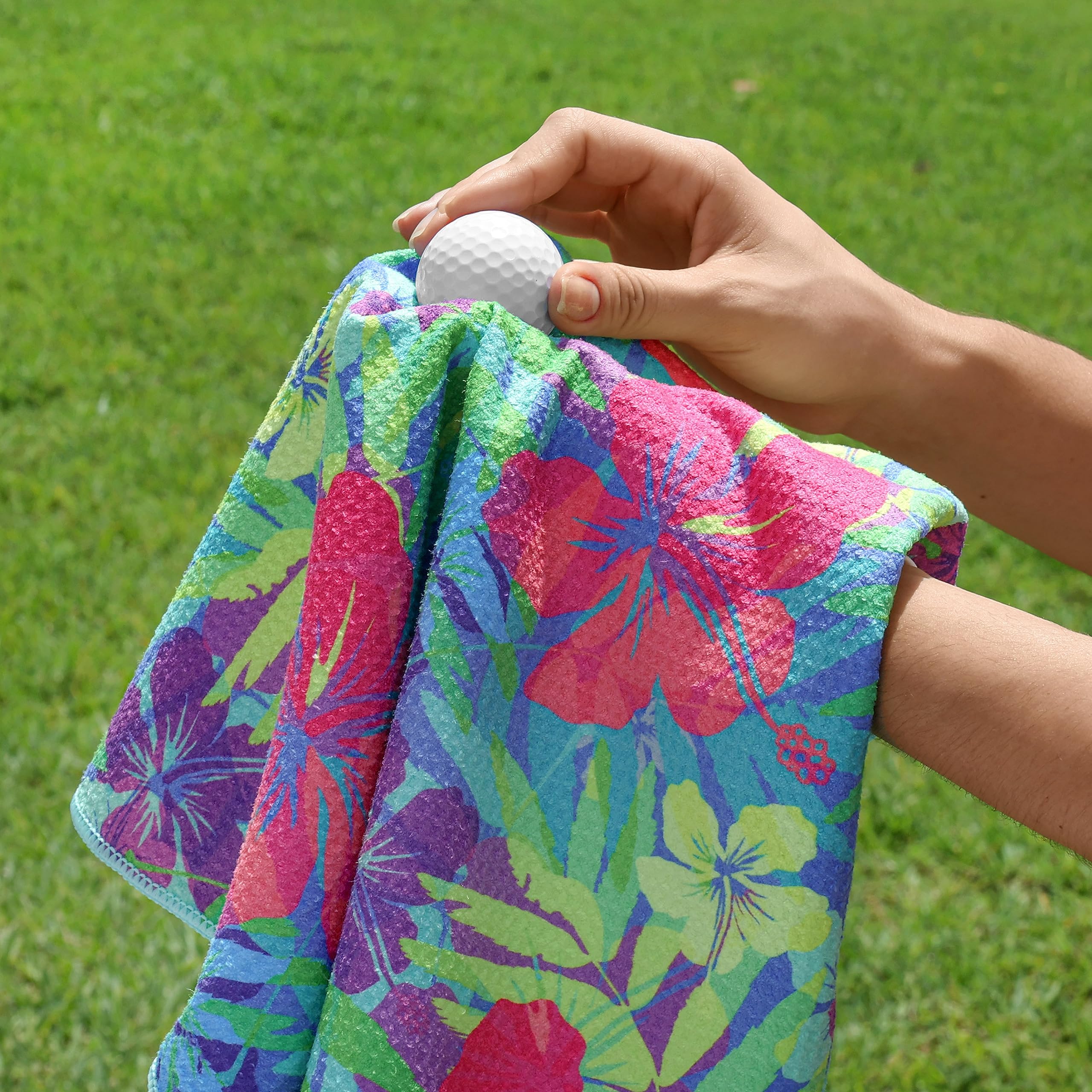 Bright Tropical Toalla de Golf con Clip para Mujeres y Hombres, Toallas de Microfibra Waffle y Bola, Juego de 2