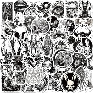 Gothic Stickers 200 Pcs Cool Skull Stickers for Teens Adults Waterproof Vinyl Horror Sticker for Kindle Laptop Water Bottle Car Phone Skateboard Luggage (4 Pack)