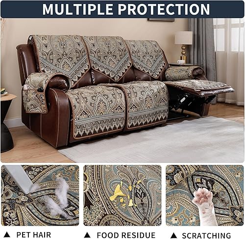Miniatura 4 de LUFEIJIASHI Fundas impermeables para sofá reclinable, fundas antideslizantes para sofá reclinable de 2 asientos, fundas de sofá reclinable de