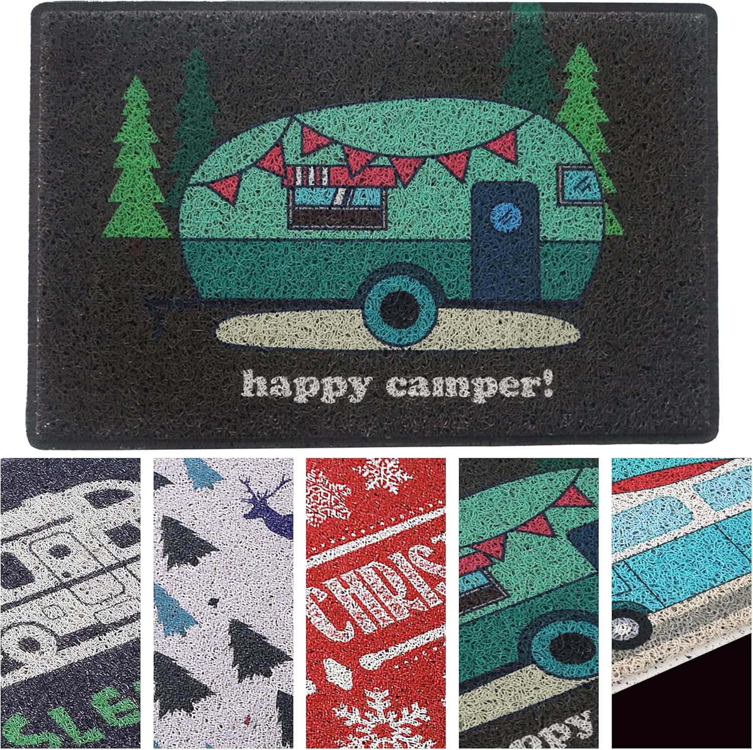 Aucuda Happy Camper Door Mat Mat for Front Door, RV, Camper Trailer Indoor Outdoor,24" x