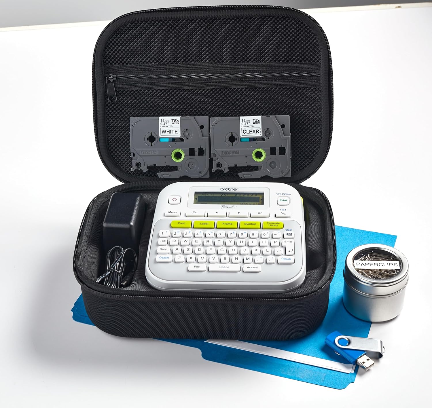 Brother PT-D210SV Monochrome Label Maker Bonus Bundle Comes with a Protective Carrying case, an Adapter, and Two Sample Genuine TZe Label Tapes for Added Value.