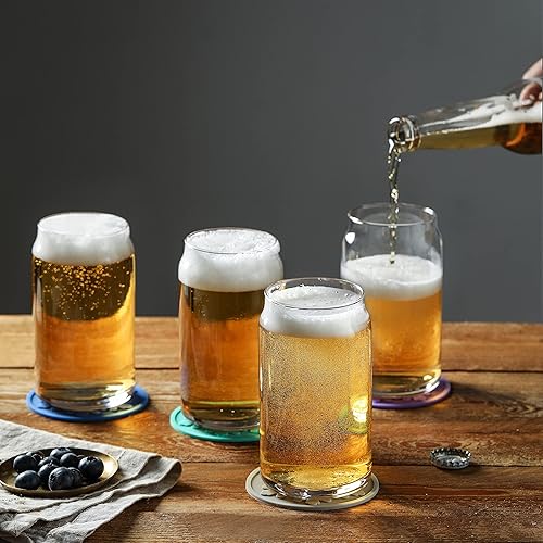 Miniatura 4 de Hyperspace Vasos de lata de 16 onzas, vasos de cerveza, juego de 4 vasos con posavasos y pajitas de silicona, ideal para cerveza, café helado, té,