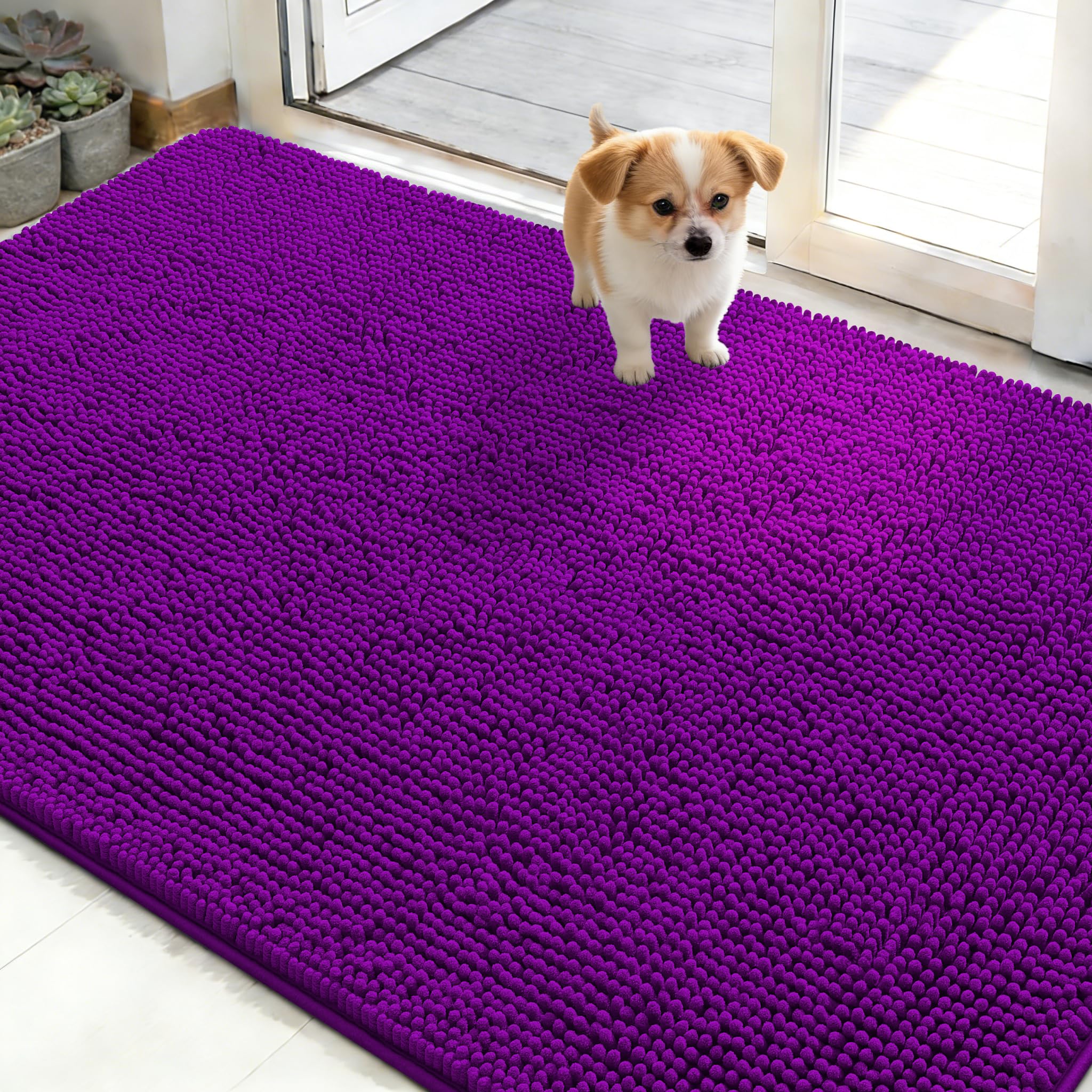 OLANLY Dog Door Mat for Muddy Paws 50x30, Super Absorbent Chenille Mud Mat