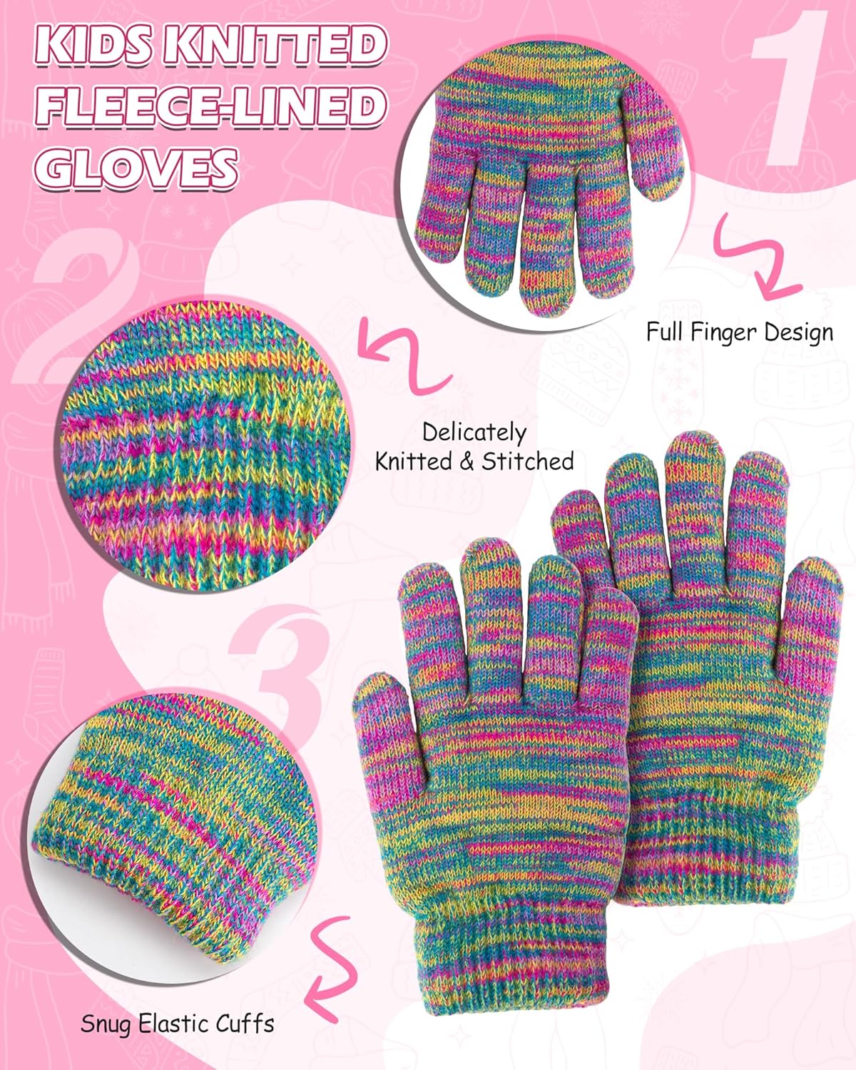 Kids Girls Winter Hat Gloves Set-Toddler Girls Boys Fleece Lined Beanie Hat and Gloves with Kint Neck Long Scarf - Image 3