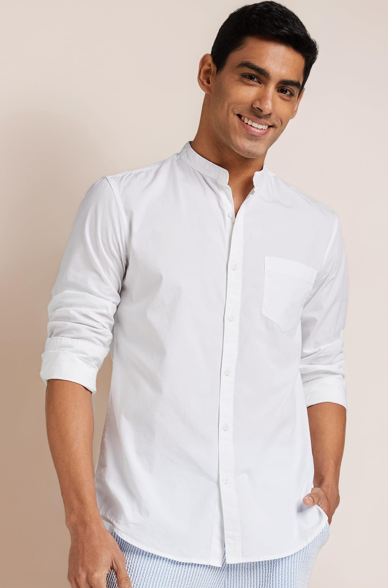 - Men's Cotton Shirt | Chinese Collar | Casual | Plain | Full Sleeve | Summer - Regular Fit (Available in Plus Sizes)