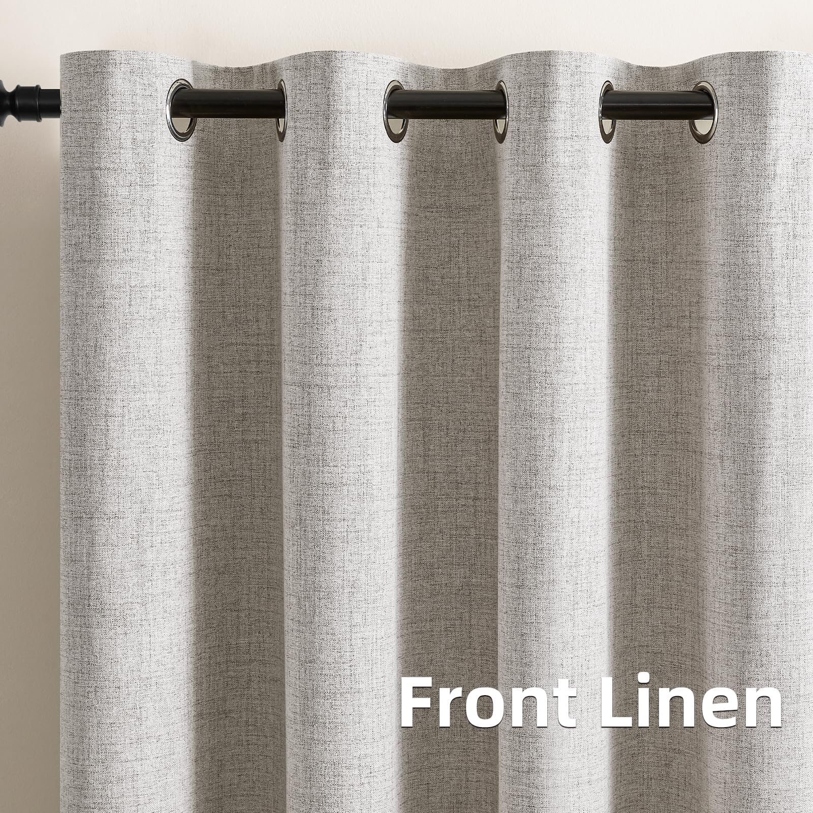 CUCRAF Cortinas 100% Opacas de Lino sintético con Aislamiento térmico y Ojales para Dormitorio o Sala de Estar, Juego de 2 Paneles de Cortina (Blanco Roto, 52 x 84 Pulgadas)