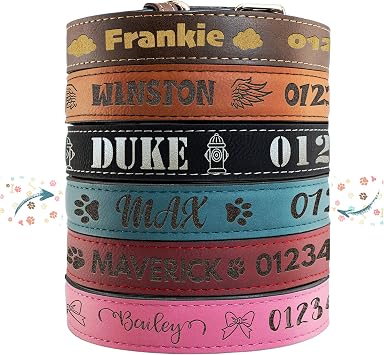 Personalized Leather Dog Collar | 3 Adjustable Sizes - 9 Icons with Your Pets Name | Small - Teal | - Safe&Secure Pet Collars with ID, Custom Text for Dogs and Puppy - Small Medium Large Puppies