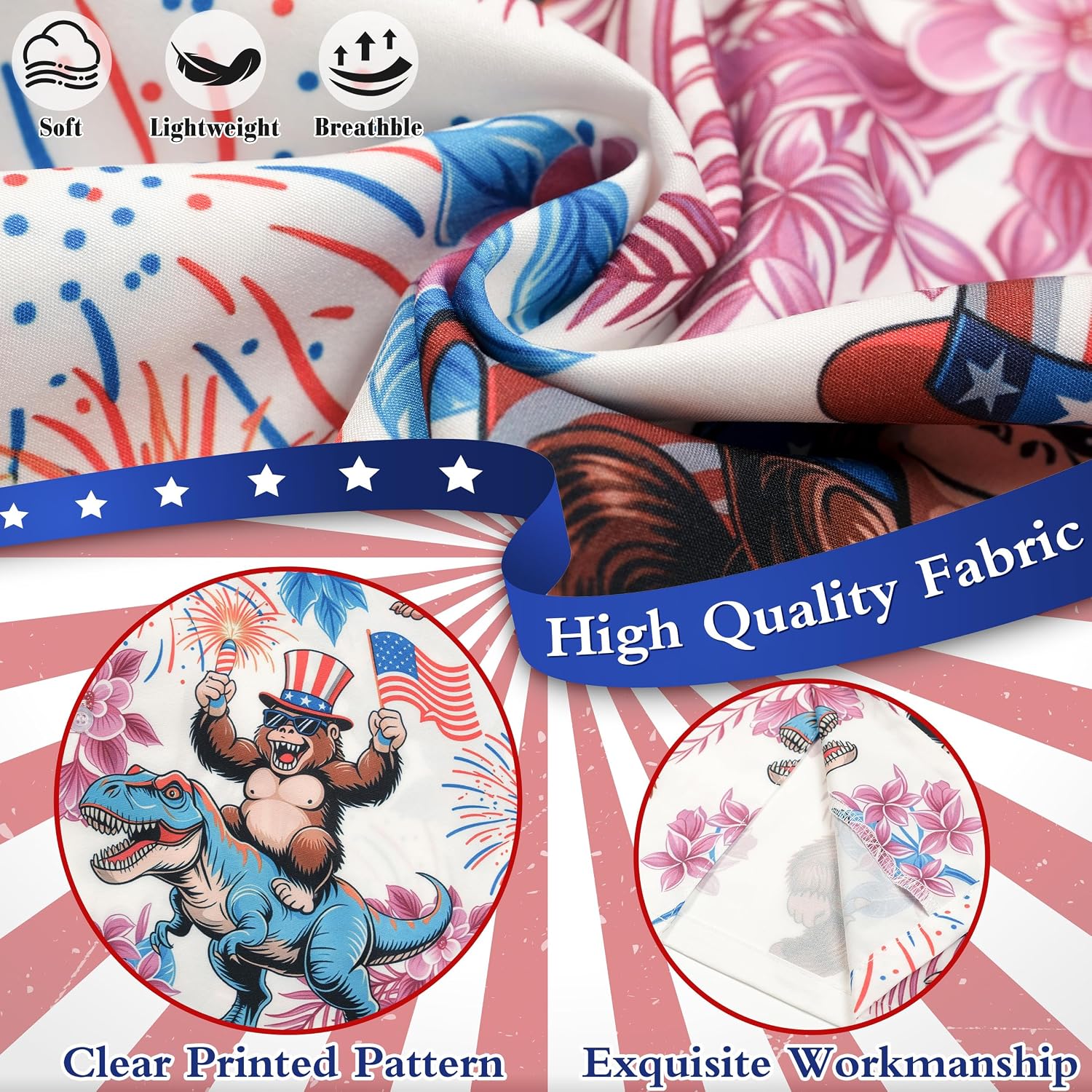 Mens Patriotic 4th of July Funny Hawaiian Shirts,Tropical Floral Hawaiian Short Sleeve Button Up Shirts
