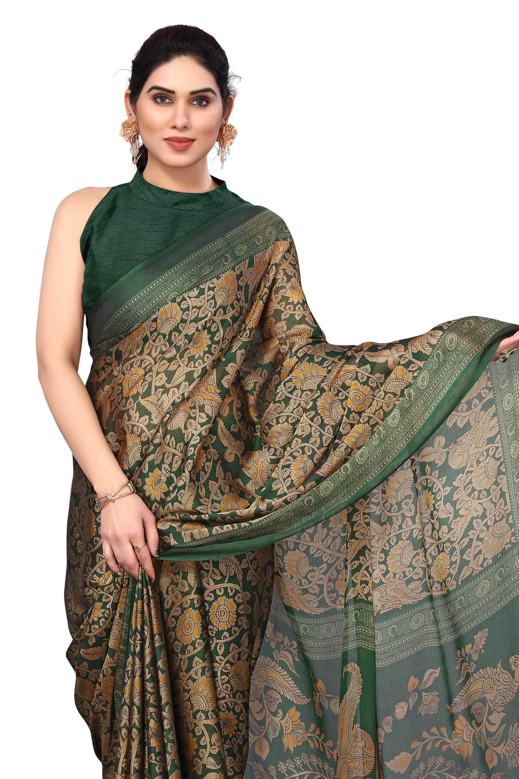 Women's Plain Weave Chiffon Abstract printed Saree with Blouse Piece-image-7