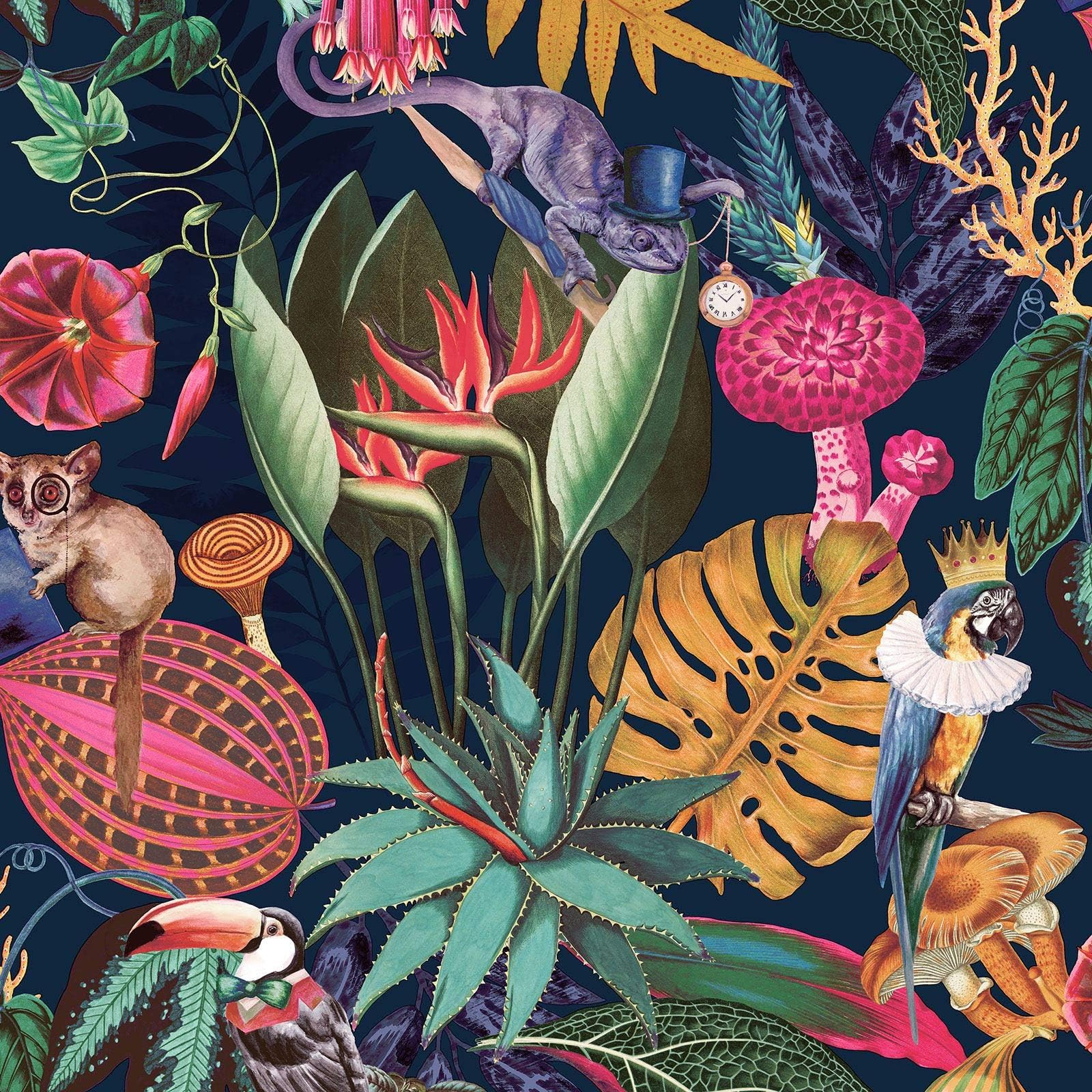 Safari Animal Fusion Wallpaper Navy Blue Holden 13012