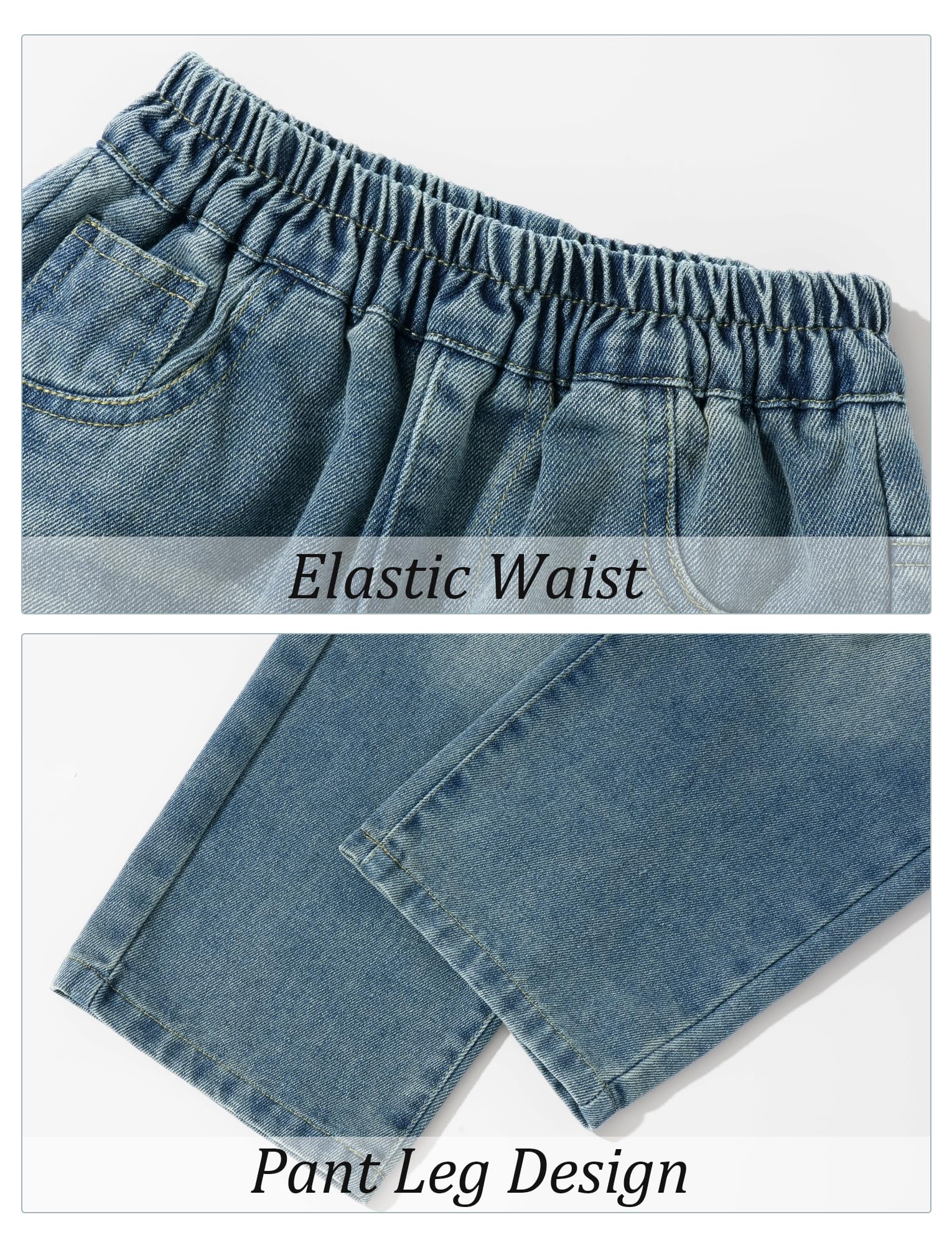 Happy Cherry Jeans Larghi Ragazzi in Denim Pantaloni Baggy a Vita Elasticizzata Casual Moda Pants con Tasche per Bambini 5-14 Anni