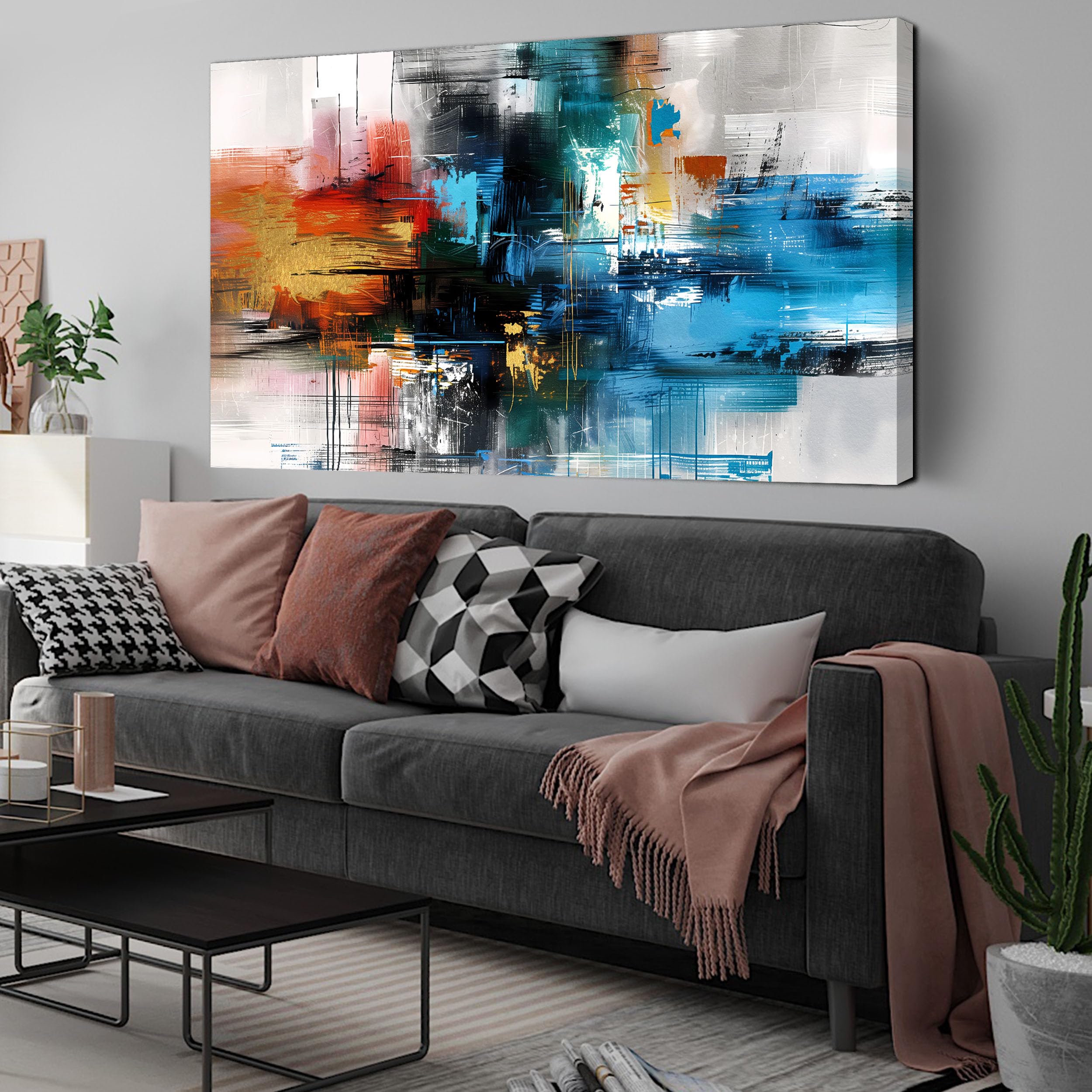 Wall Art for Living Room Colorful Abstract Picture Print on Canvas Large Framed Wall Decor for Bedroom Modern