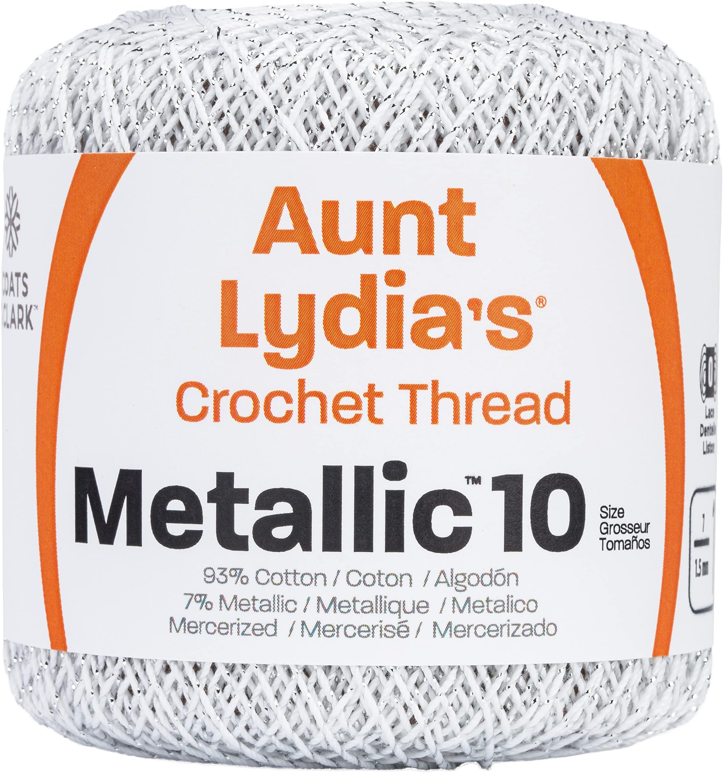 Red Heart Metallic Crochet Thread, 10, White/Silver
