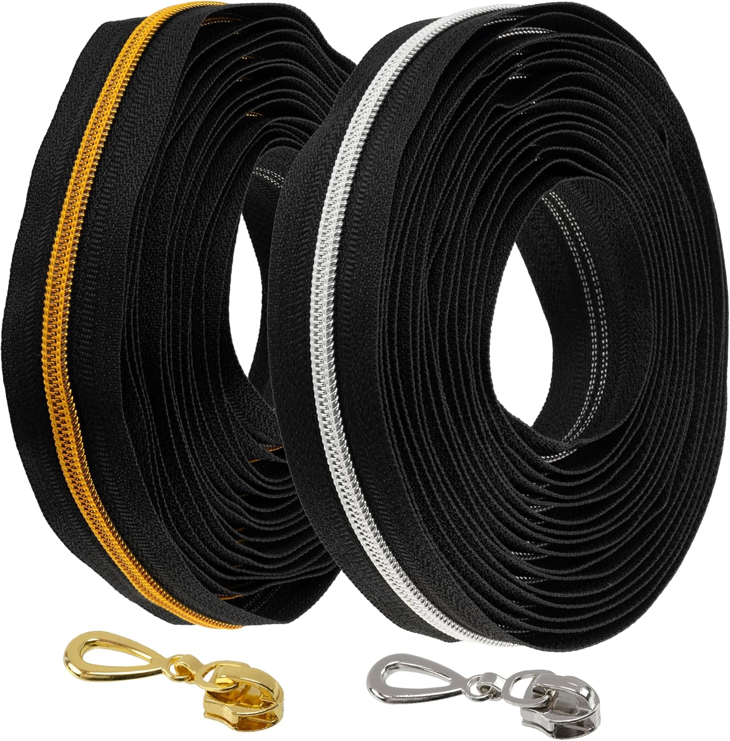 Aerzetix - K10001 - Spiral Zipper Kit 2 x 5 m N°5 Colour Black Silver Gold + 30 No 5 Sliders Decorative Metal