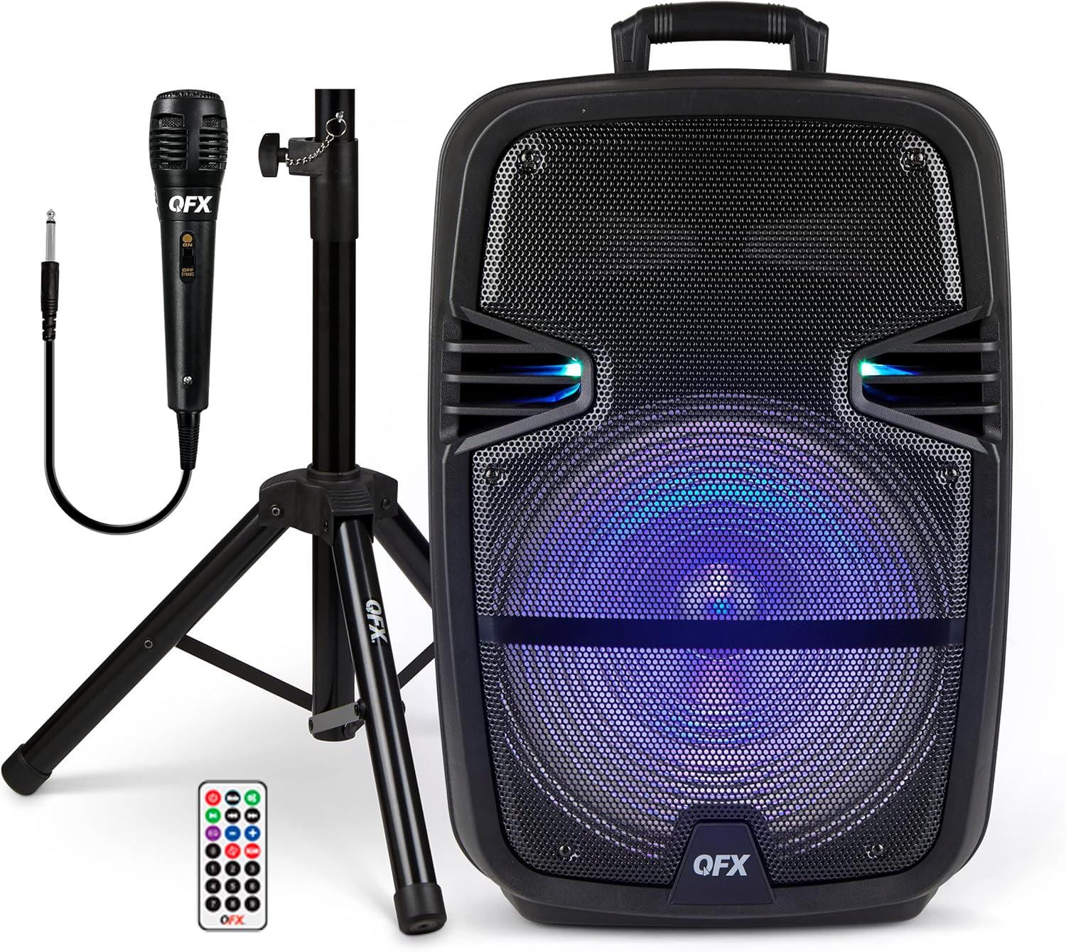 (Incomplete) QFX PBX-616SM 15\" Bluetooth Rechargeable Speaker with LED Lights, Mic and Stand, Black