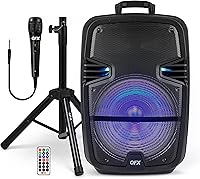Vista 1 de QFX PBX-616SM - Altavoz recargable Bluetooth de 15 pulgadas con luces LED, micrófono y soporte, color negro