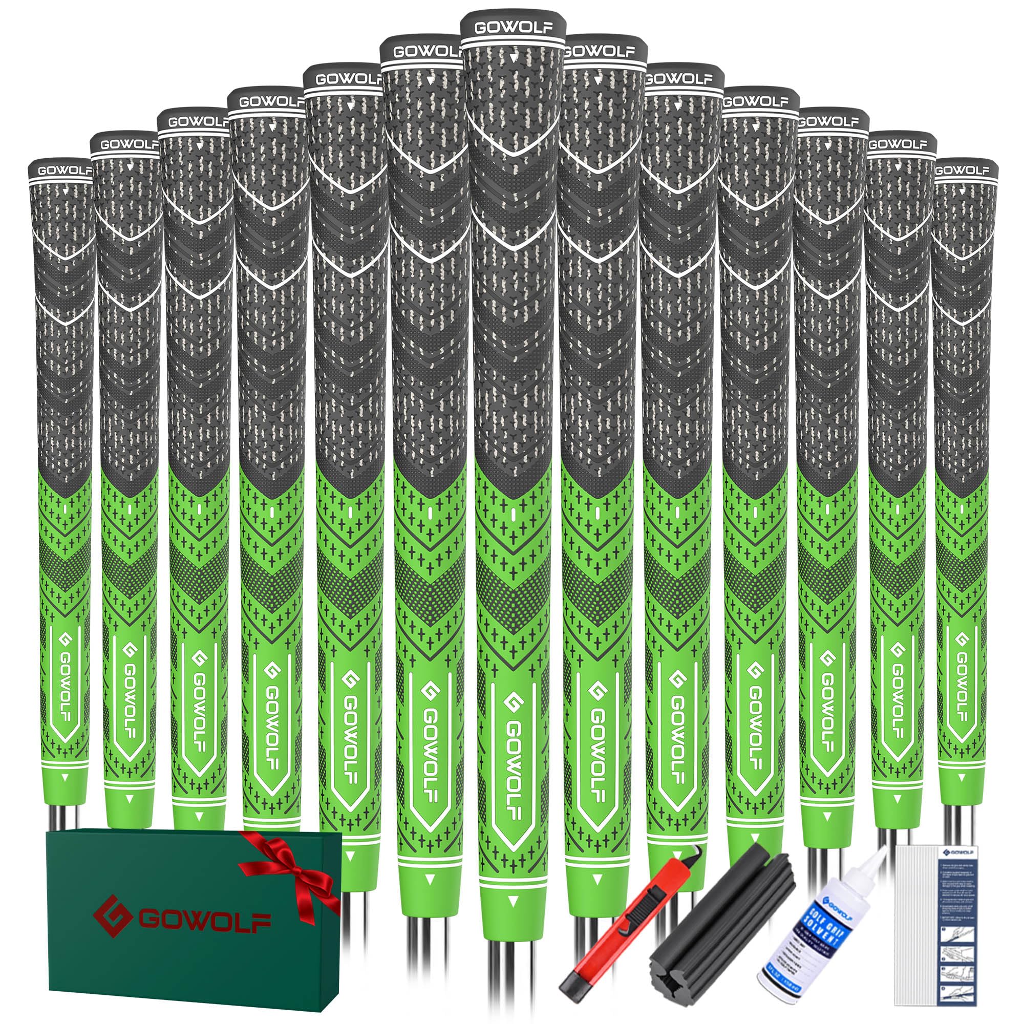 Gowolf Cross Corded Golf Grips for Men, Multi-compound Hybrid Golf Club Grips 13 Pack with Tape or Full Regripping Kit, Low Taper Design for Better Control &amp; Non-slip Performance
