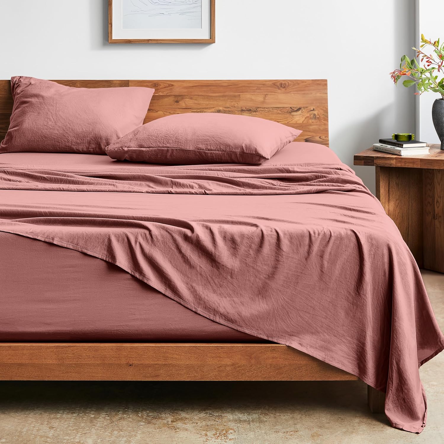 Bare Home Full Sheet Set - Luxury 1800 Ultra-Soft Stonewashed Microfiber - Brushed - Deep Pockets - Easy Fit - Breathable Bedding - Sheet Sets & Pillowcases (Full, Stonewashed Dusty Rose)