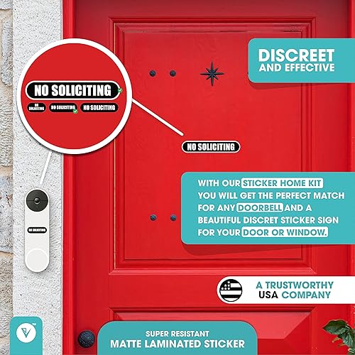 Miniatura 2 de Letrero pequeño de No Soliciting para casa, 4 tamaños pequeños compatibles con la mayoría de timbres de video, calcomanías mate resistentes a la