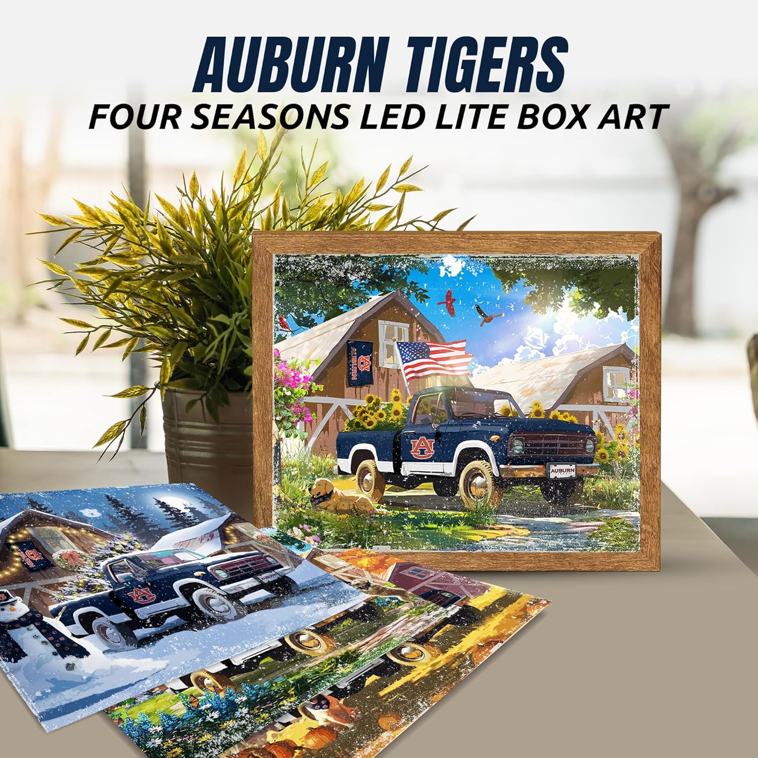 Sporticulture NCAA Auburn Tigers LED Lite Box 10" x 8" – Backlit Picture Frame with 4 Seasonal Art Slides – Light Up Wall Display for Dorm Room, Game Day Decor, or Office