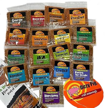 Dizzy Pig Original Seasoning & Rub Blends Sampler Pack (17 Individual Samples) - Hand Made in the USA - Each Pack Seasons 2-4 lbs of Food - MSG Free, Gluten Free