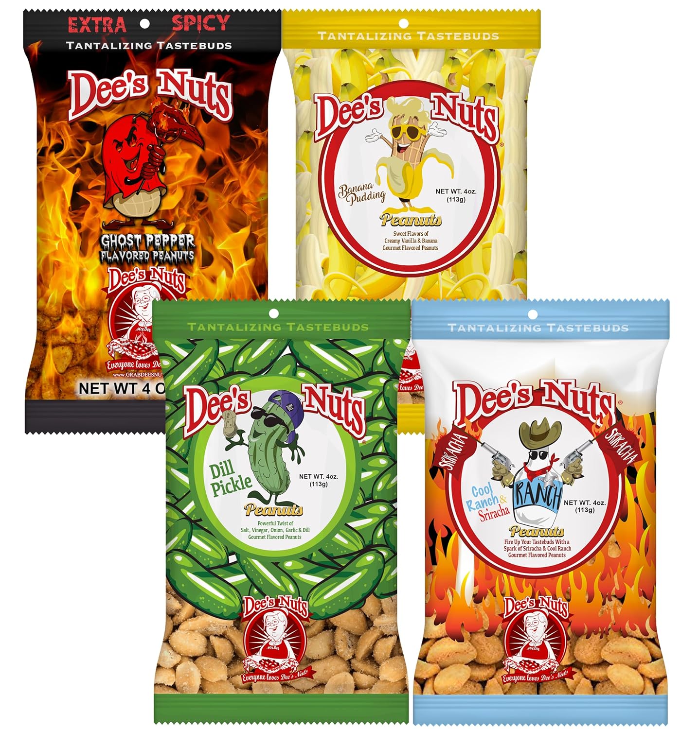 Amazon.com : Dee's Nuts - 4 oz Bag Variety Pack - Dill Pickle, Ranch ...